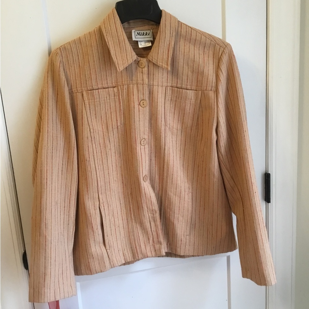 Nikki Women's Tan Striped Blazer Size 16 Retro